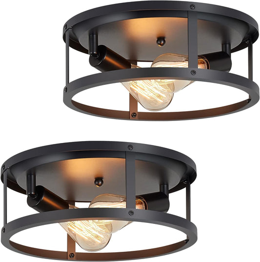 SKEJAO 13 inch Black Flush Mount Ceiling Light Fixture,2-Light Hallway Light fixtures Ceiling,Light Fixtures Ceiling Mount for Kitchen,Farmhouse,Bedroom (2 Pack)