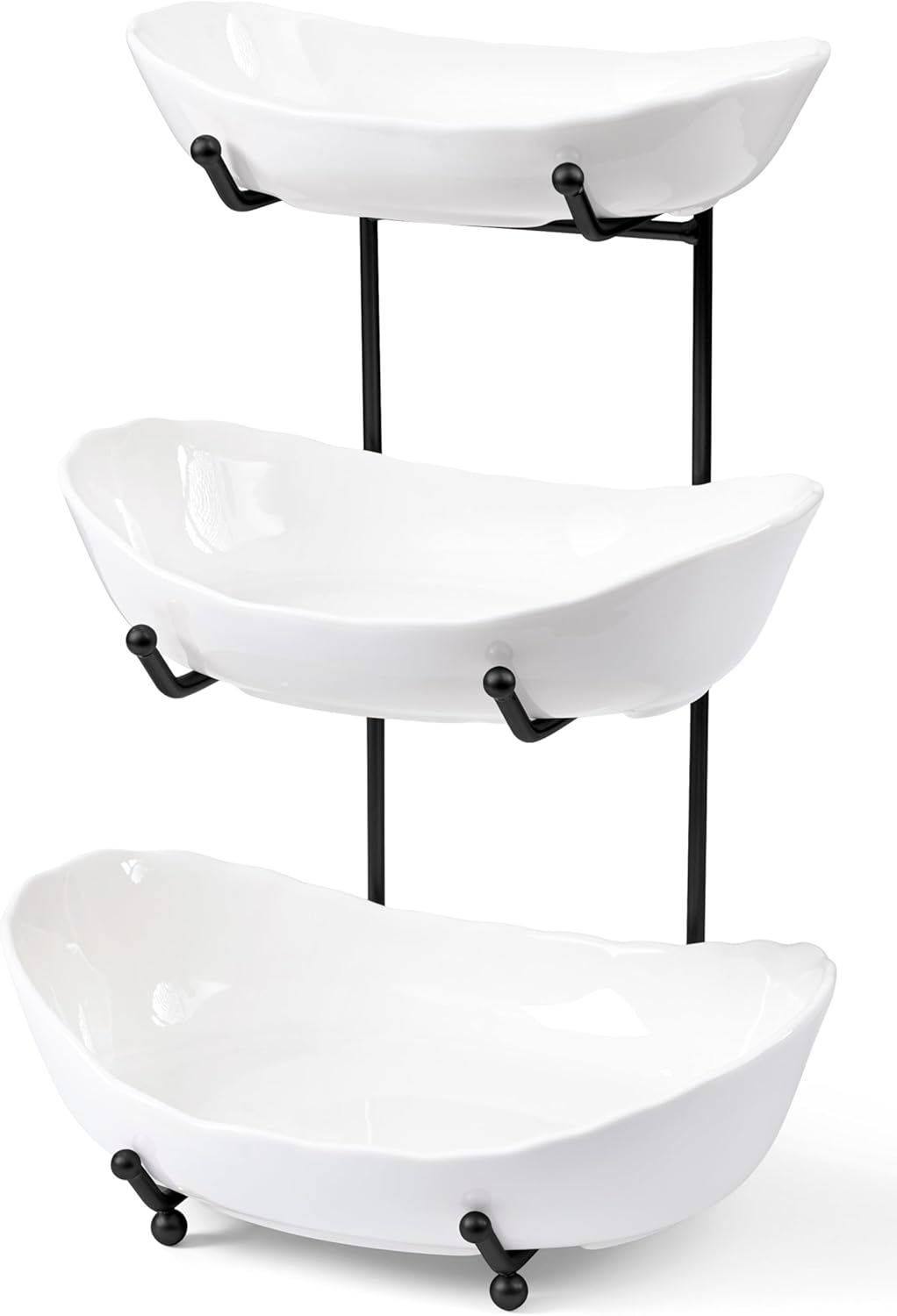 HBlife Fruit Bowl for Kitchen Counter - 3 Tier Ceramic Fruit Rack, Fruit Basket for Fresh Fruit&Veggies, Tiered Fruit Platter Serving Trays for Party