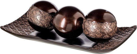 Creative Scents Dublin Brown Tray and Ball Set - Living Room, Entry Table Decor Centerpiece Table Decorations - Decorative Tray for Dining Room, Accent Decor Bowl for House Decoration