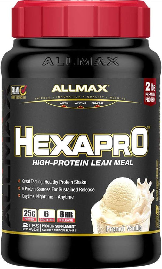ALLMAX HEXAPRO, French Vanilla - 2 lb - 25 Grams of Protein Per Serving - 8-Hour Sustained Release - Zero Sugar - 21 Servings