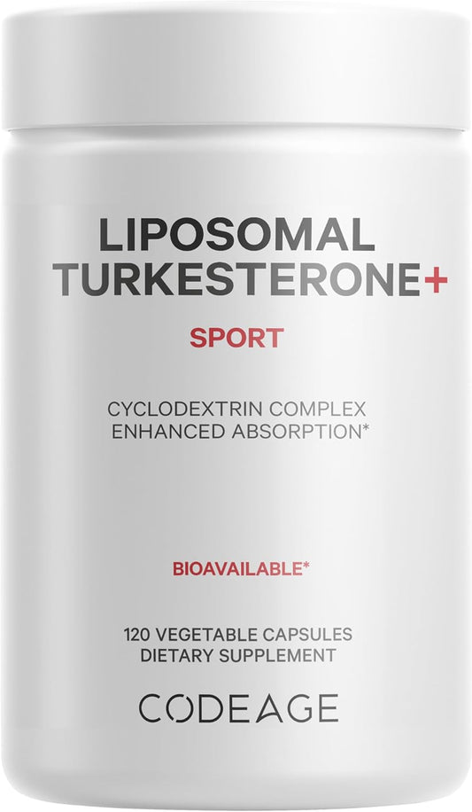 Codeage Turkesterone Supplement, 4-Month Supply, Hydroxypropyl-β-Cyclodextrin, Liposomal Delivery, Sports, Pre & Post-Workouts, Ajuga Turkestanica, Vegan, Gluten-Free, Non-GMO - 120 Capsules