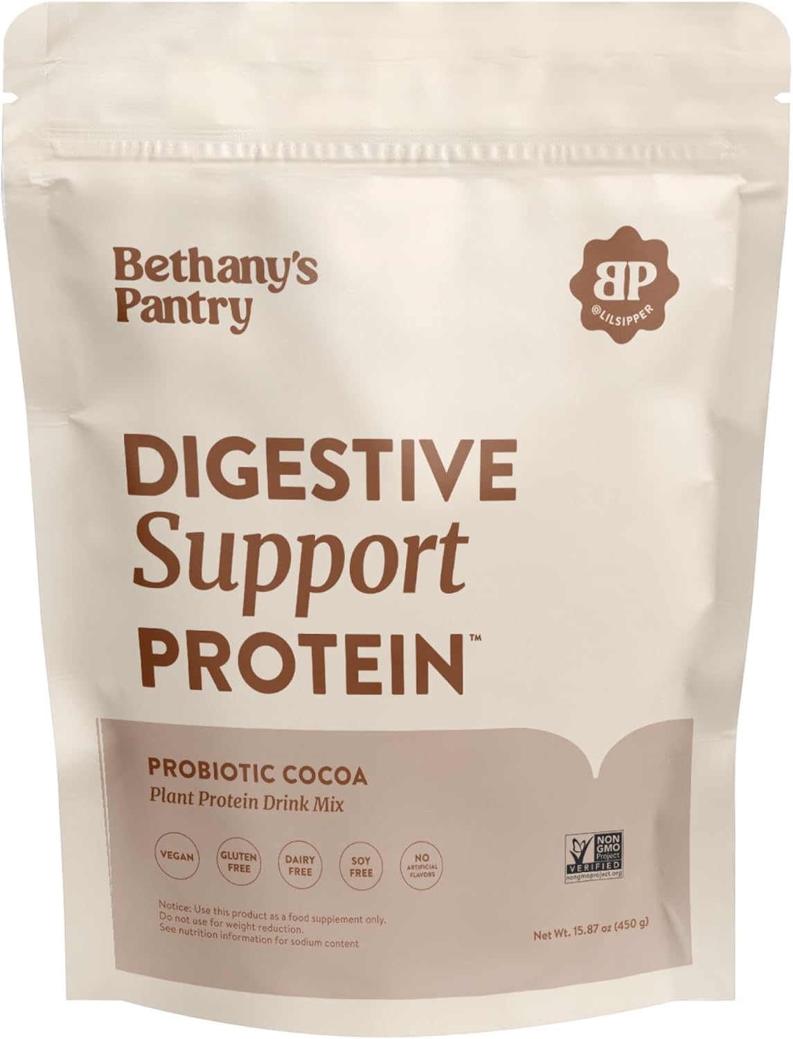 BETHANY'S PANTRY Digestive Support Protein - Probiotics for Digestive Health – Cocoa - Clean Lean Protein - Premium Vegan Pea Protein Powder – Plant Based - 20 Servings, 1lb (Pack of 1)