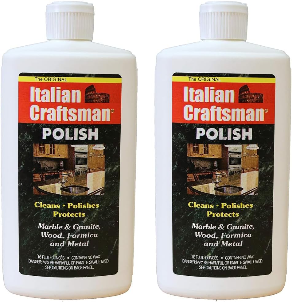 Granite & Mable Polish - Cleans & Protects - Italian Craftsman Made in The USA - Pack of 2 16 Oz ea - Multi-Surface Kitchen & Bathroom Cleaner Polishes Wood Formica Metals Cleans Furniture Sinks