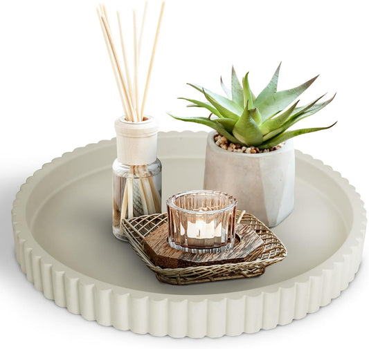 13-Inch Concrete Round Decorative Tray for Coffee Table Decor - Round Coffee Table Tray - Circular Kitchen Island Trays - Decorative Trays - Dining Room Centerpiece Tray Decor Gray