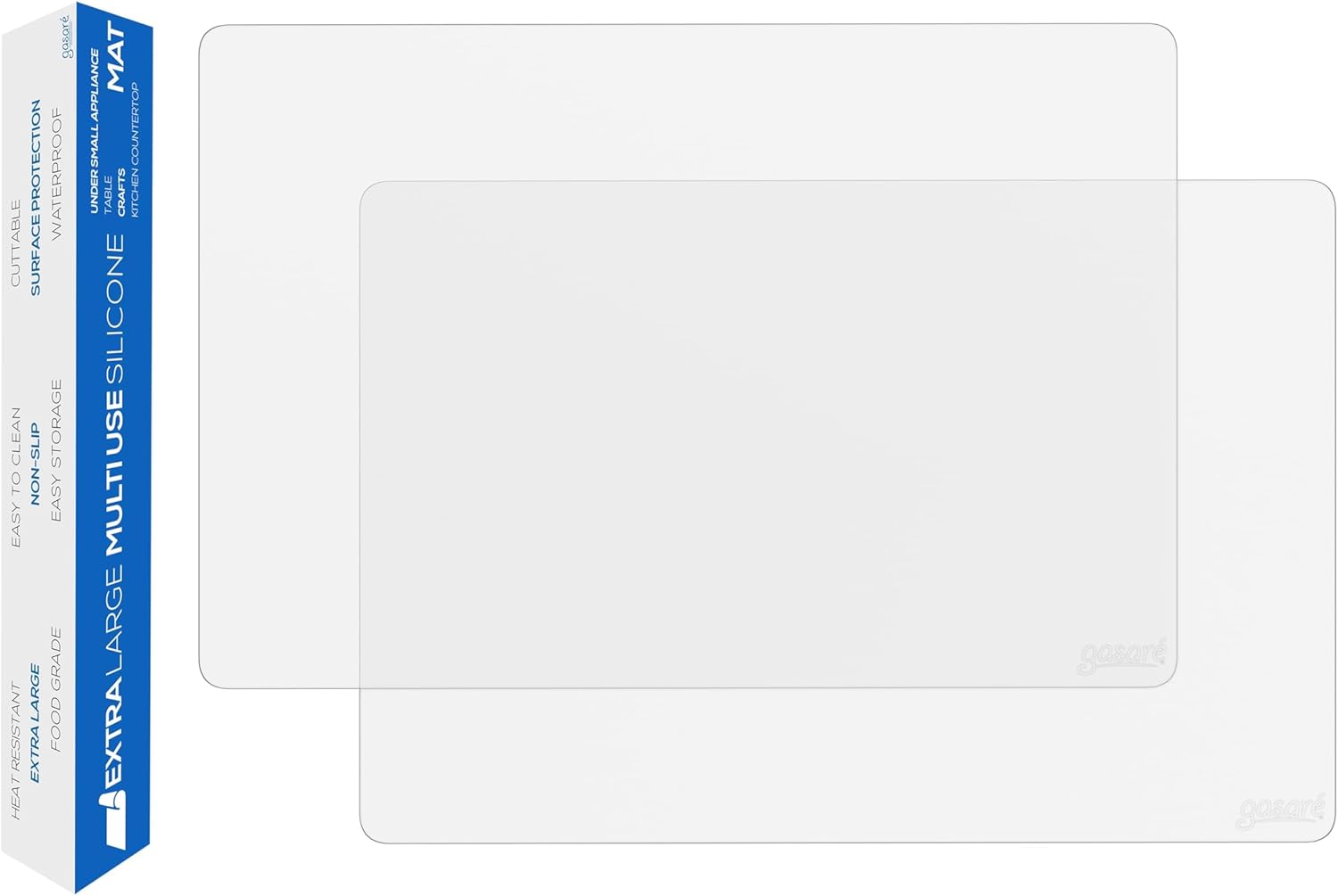 GASARÉ, Set of 2, Extra Large, Thick, Silicone Mats for Kitchen Counter, Heat Resistant Mats, Countertop Protector, Non-Slip, Easy to Clean, 25 x 17 Inches x 1.4mm, Semi-Transparent