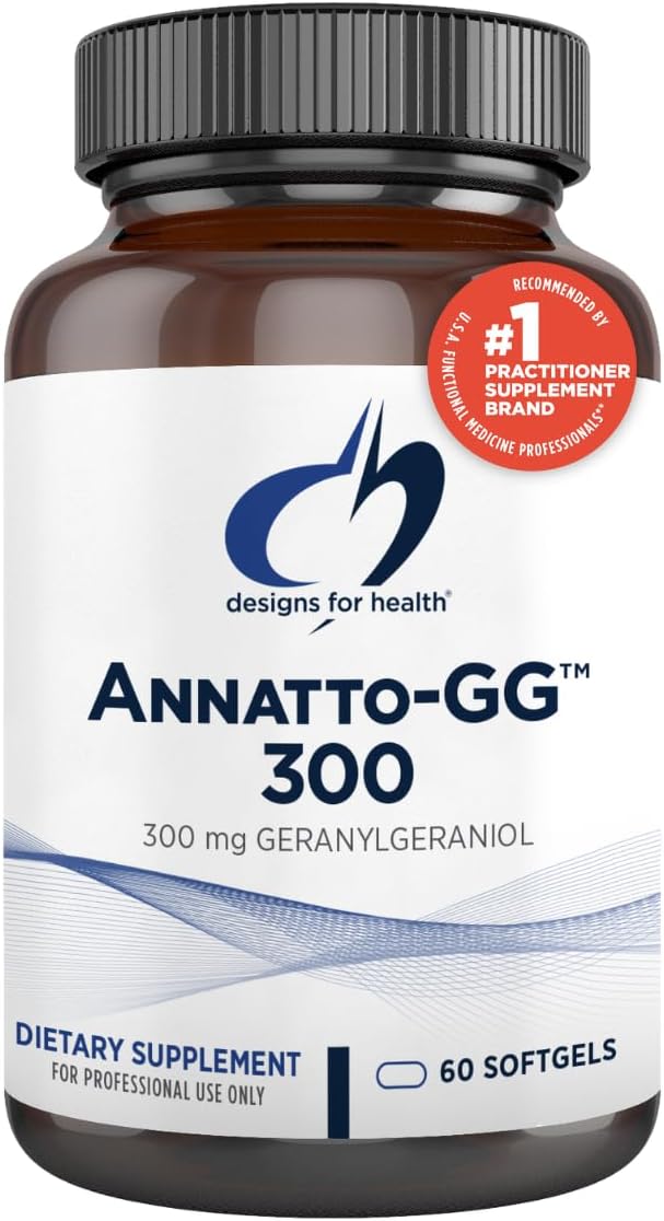 Designs for Health Annatto-GG 300 - Geranylgeraniol GG Supplement from Annatto Seeds - Supports Healthy Aging, Bone Health, Muscle Health, Cellular Energy & Production of Coenzyme Q10 (60 Softgels)