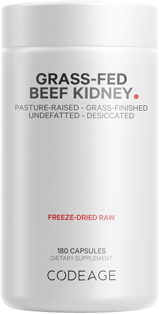 Codeage Grass Fed Beef Kidney Supplement - Freeze Dried, Non-Defatted, Desiccated Glandulars Nutrition Bovine Pills – Pasture Raised Beef Vitamins - Non-GMO -180 Capsules