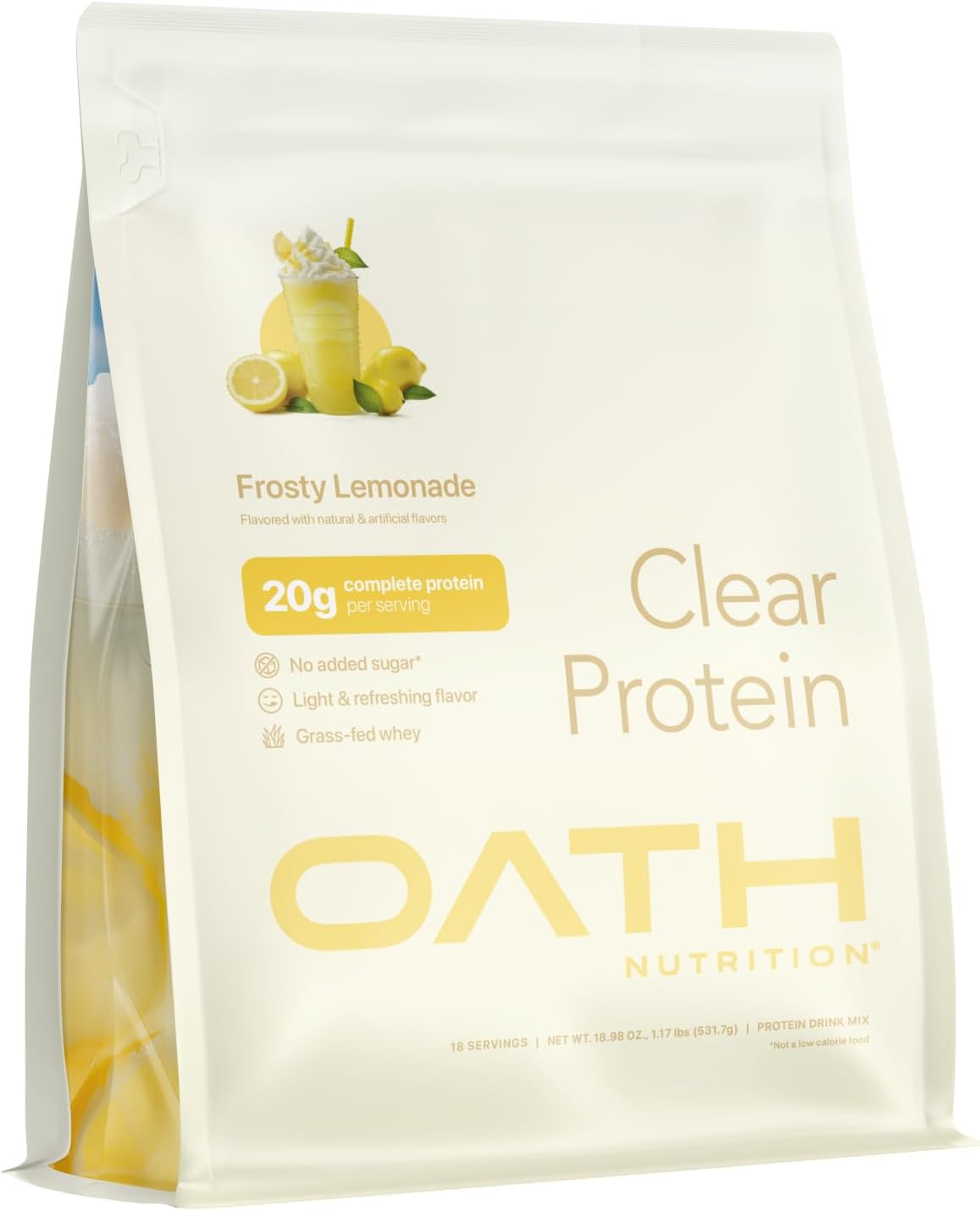Clear Whey Isolate Protein Powder, Frosty Lemonade, 20g Complete Protein per Serving, No Added Sugar, Grass-Fed, 18 Servings