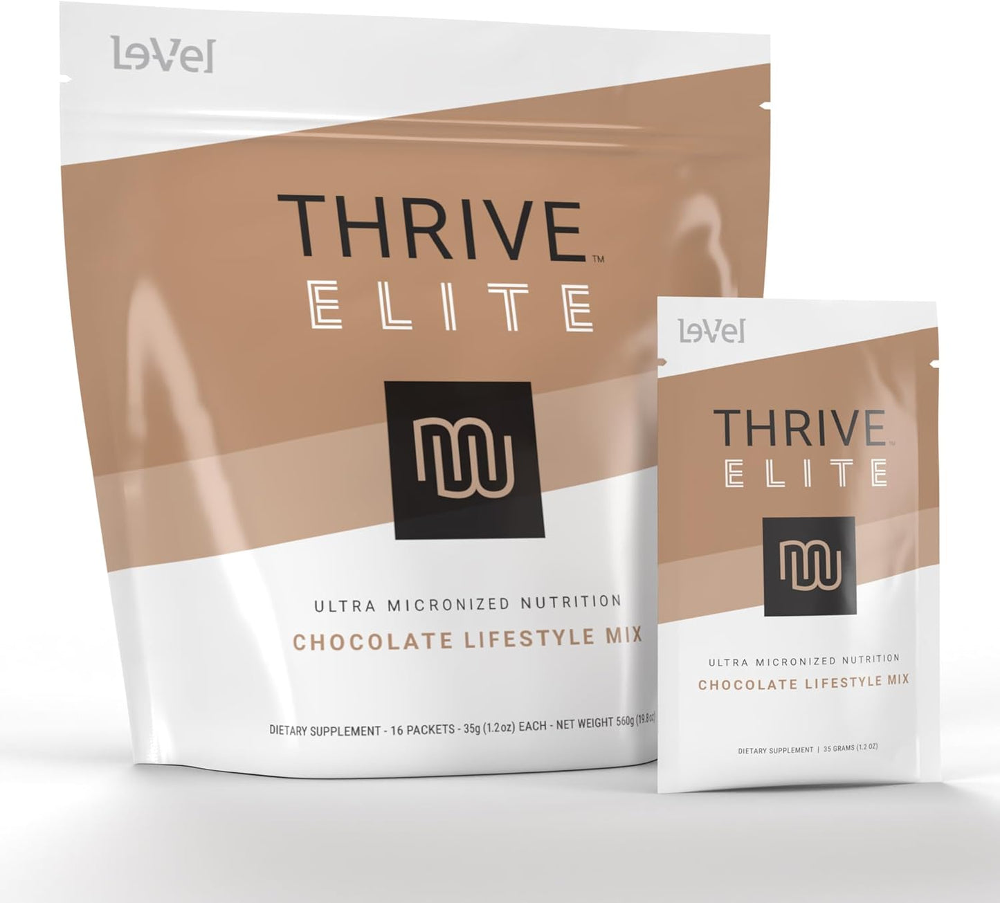Le-Vel Thrive Elite Chocolate Lifestyle Mix | Protein Shake for Men & Women | Gluten Free Chocolate Protein Powder | High Calorie Protein Shake | 16 Packets (Single Serves)