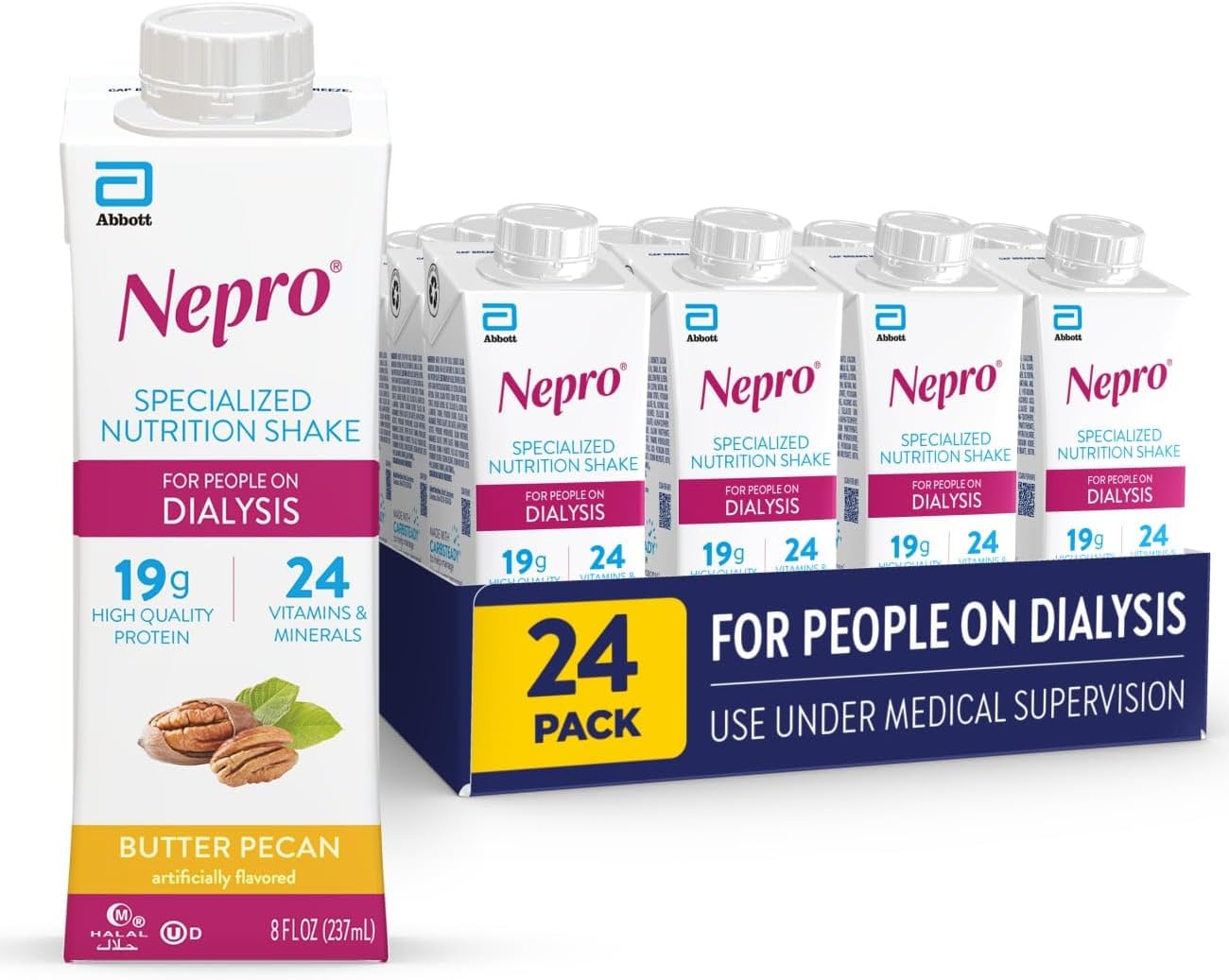 Nepro Nutrition Shake for People on Dialysis, 19g Protein, 420 Calories, Butter Pecan, 8 fl oz, Pack of 24