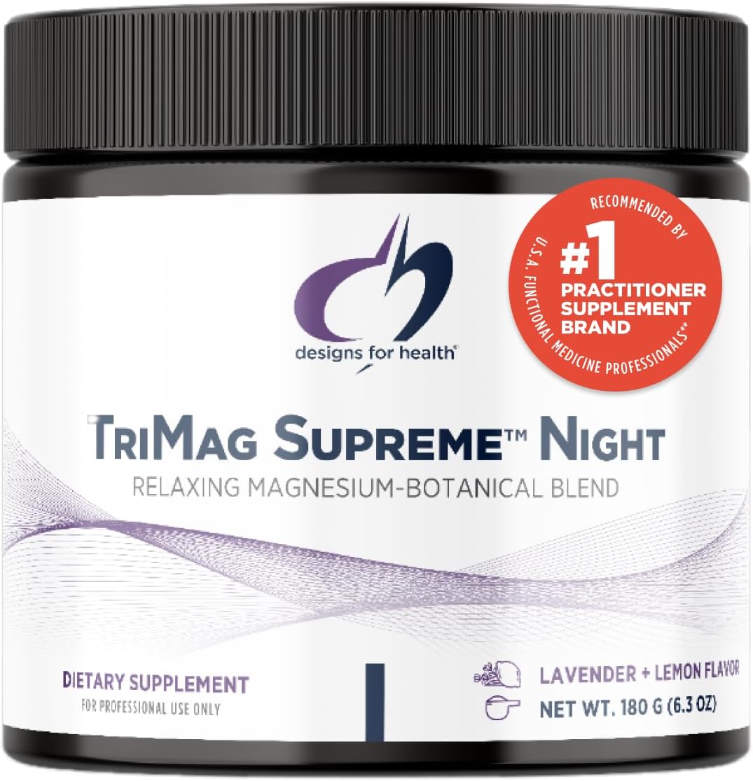 Designs for Health TriMag Supreme Powder Night - 300mg Magnesium Drink Supplement with Tart Cherry for Calm and Sleep - Lavender Lemon Flavor (30 Servings / 180g)