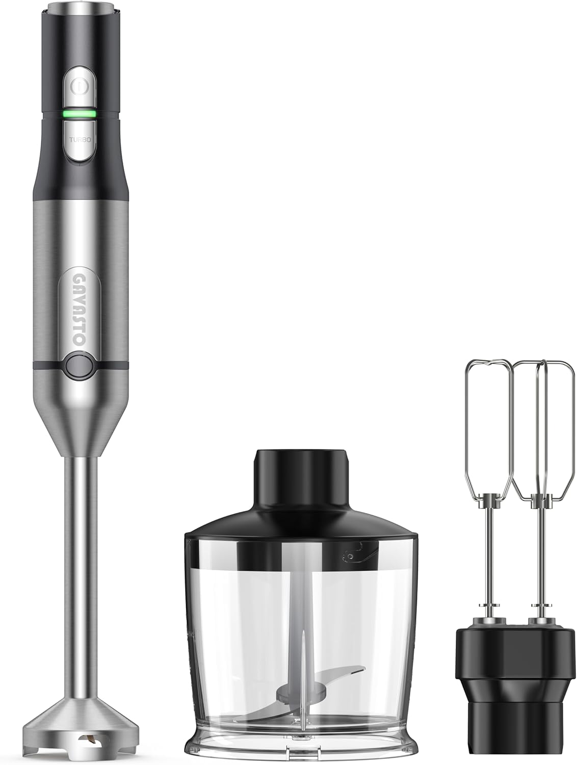 Gavasto Immersion Blender RPM 16000±10% Hand Blender,15 Speed and Turbo Mode Hand Mixer, 3-in-1 Heavy Duty Copper Motor Stainless Steel Smart Stick with Egg Beaters and Chopper