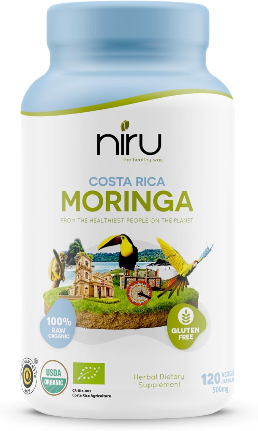 Generic Moringa de Costa Rica - Niru Life. Blue Zone Moringa Capsules Single Origin Moringa Powder Organic. Moringa Leaf. Energy, Metabolism, & Immune Support. 120ct. 500mg Caps.