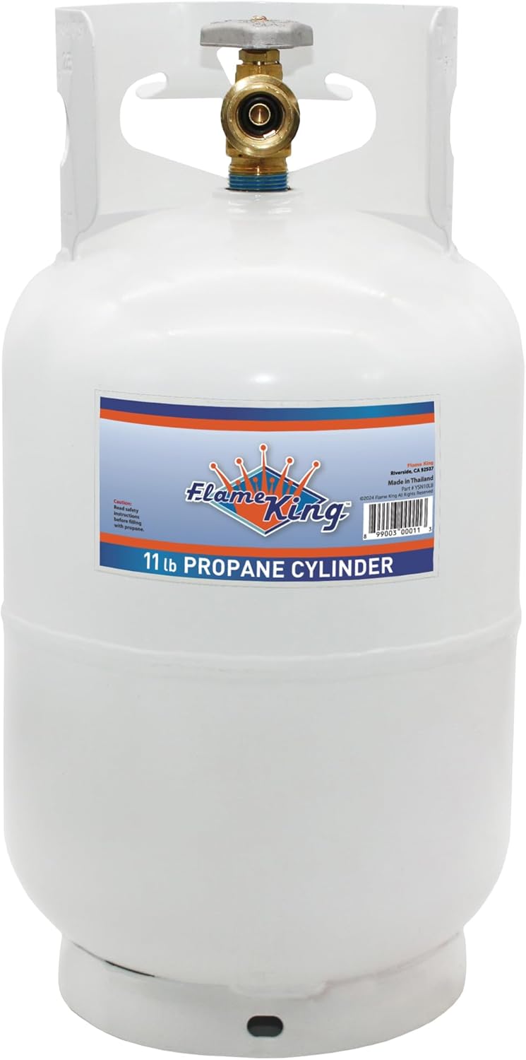 Flame King 10LB Steel Propane Tank Cylinder with Type 1 Overflow Protection Device Valve, Great for Camping, Fire Pits, Heaters, Grills, Overlanding, White