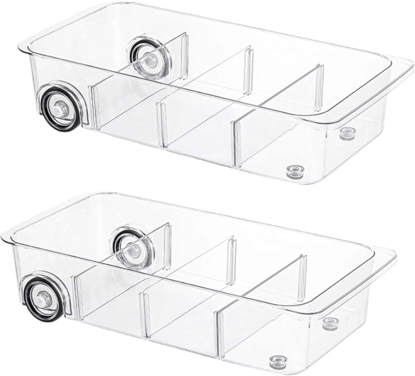 Fridge Organizer Bins With Wheels, 2 Pack Roll Out Refrigerator Organizers And Storage Refrigerator Drawer With Dividers, Upgrade Thick Plastic Pantry Storage Bins, Kitchen Organization