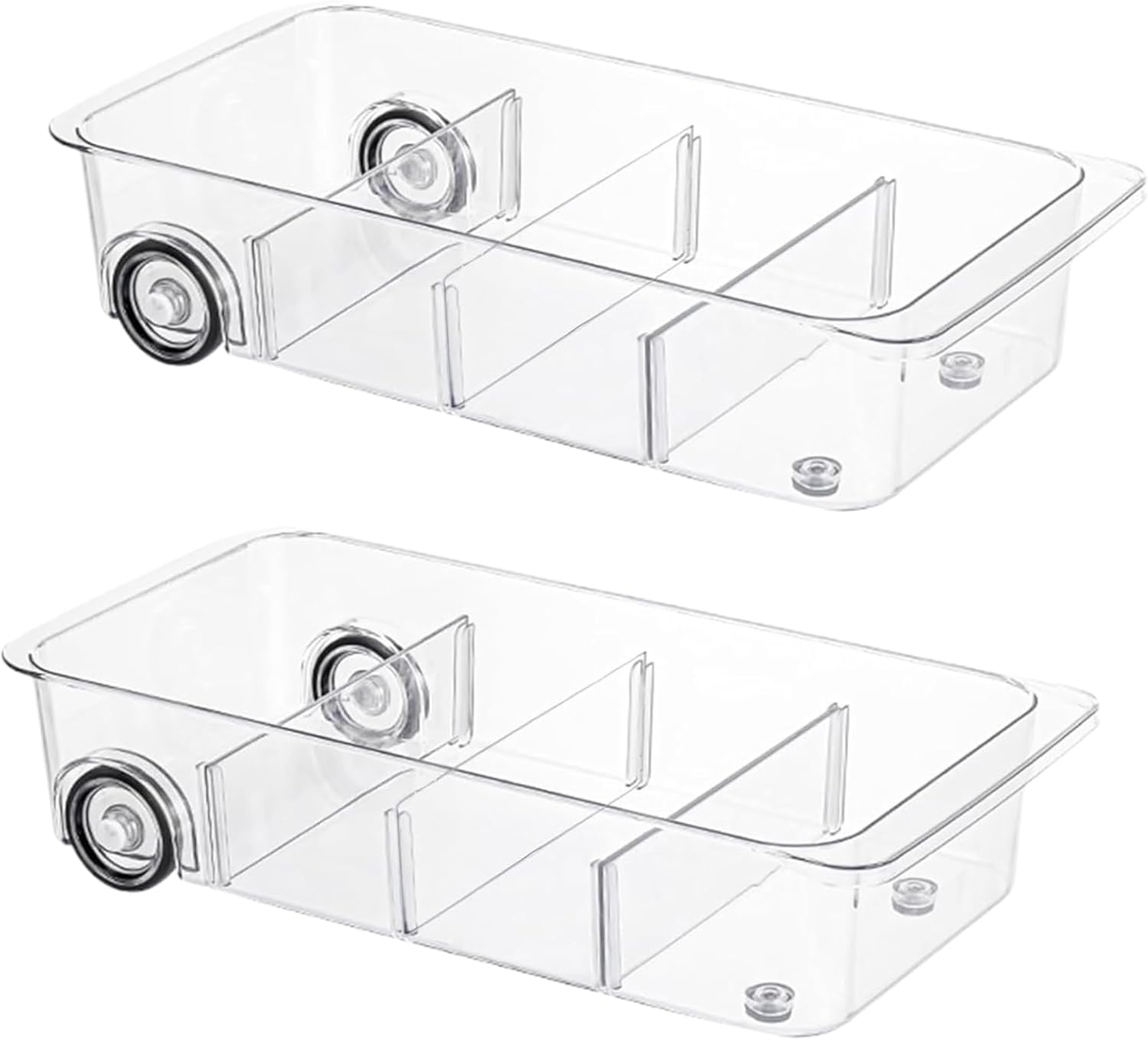 Fridge Organizer Bins With Wheels, 2 Pack Roll Out Refrigerator Organizers And Storage Refrigerator Drawer With Dividers, Upgrade Thick Plastic Pantry Storage Bins, Kitchen Organization