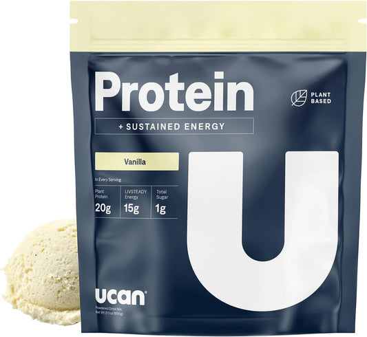 UCAN Energy + Plant Protein Powder - Vegan Plant Based Protein 20g Pea Protein with Amino Acids EAAs & BCCAs - Keto Protein Powder - No Added Sugar, Gluten-Free - Vanilla - 12 Servings
