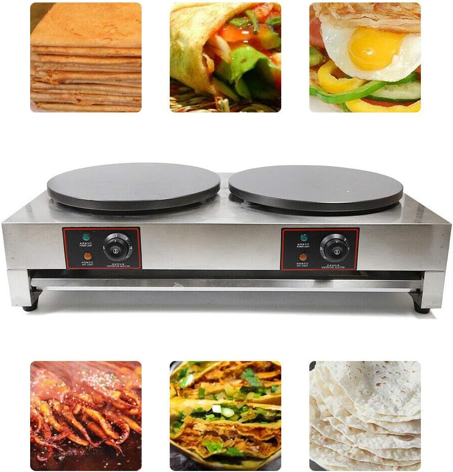 Crepe Maker Griddle, Pancake Maker Machine 16" Commercial Singel/Dual Head Electric Crepe Maker Baking Pancake Machine Non Stick for Family Kitchen，Commercial, Restaurant, Street Snack (No Plug)