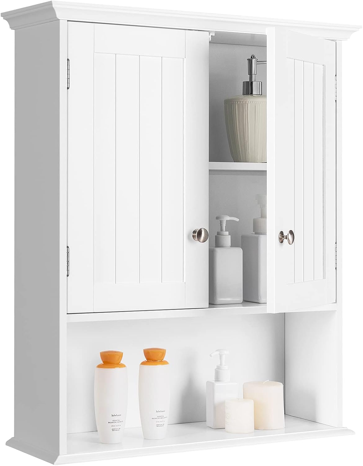 Tangkula Bathroom Wall Cabinet, Wooden Hanging Storage with Doors & Shelves, Multipurpose Wall Mounted Bathroom Medicine Cabinet for Kitchen Living Room