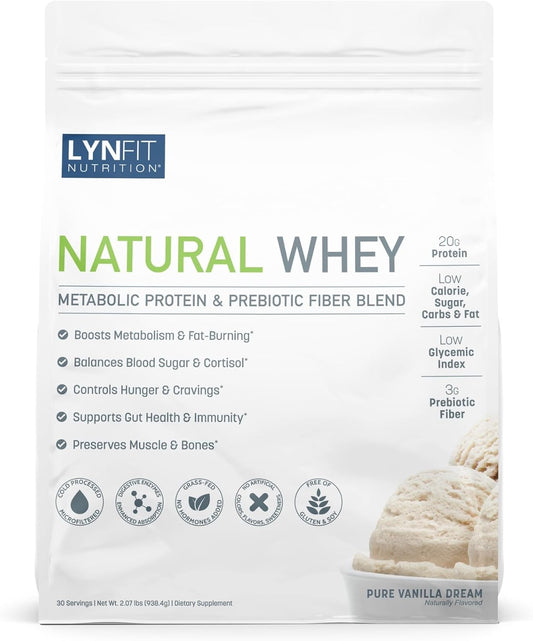 Metabolic Boosting Natural Whey Lactose & Sugar-Free Protein w/Prebiotic Fiber | Vanilla Dream | 30 Servings