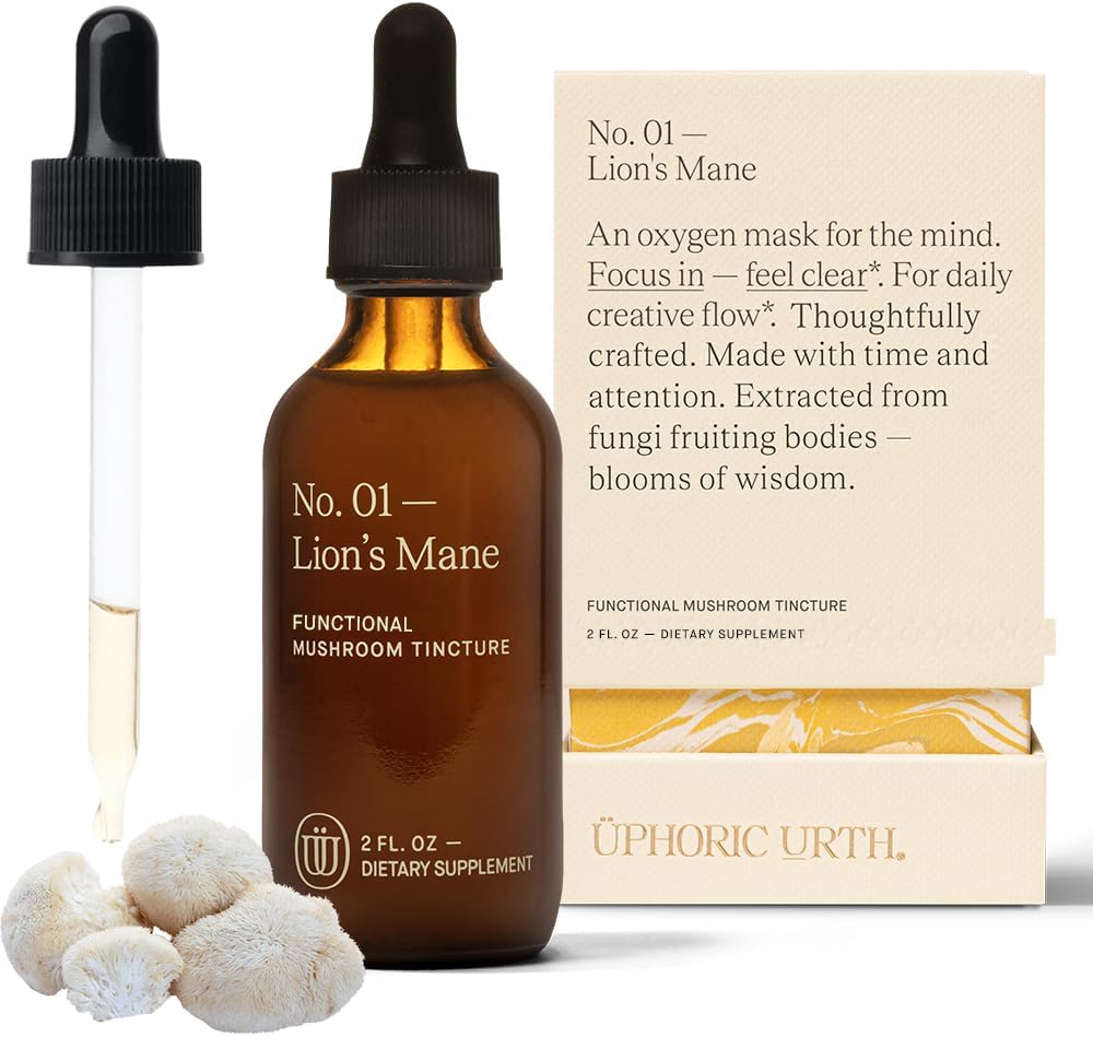 UPHORIC URTH Lions Mane Extract - Double Extracted Fruitbody Mushroom Tincture, Natural Support for Mental Clarity, Brain Function, Memory, Cell Regeneration, Creativity & Mood (60 Servings)