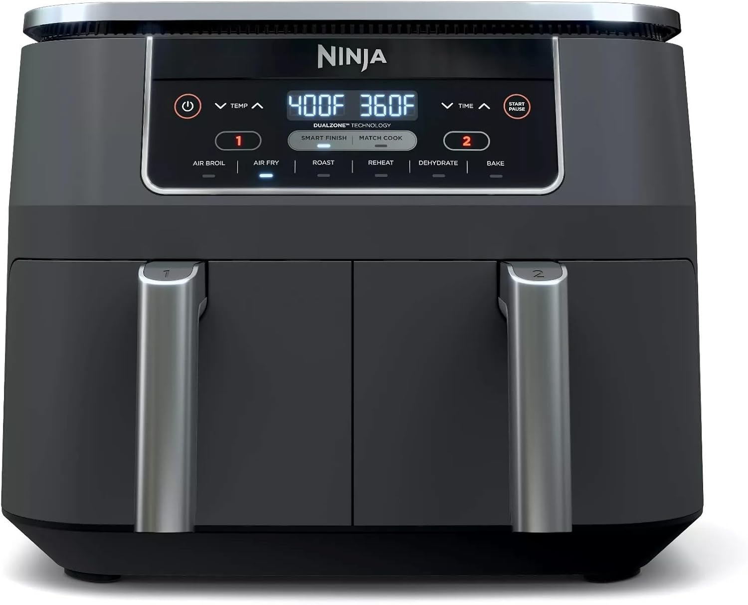Ninja DZ201 Foodi 6-in-1 2-Basket Air Fryer with DualZone Technology, 8-Quart Capacity, and a Dark Grey Stainless Finish (Dark Grey Stainless) (Renewed)