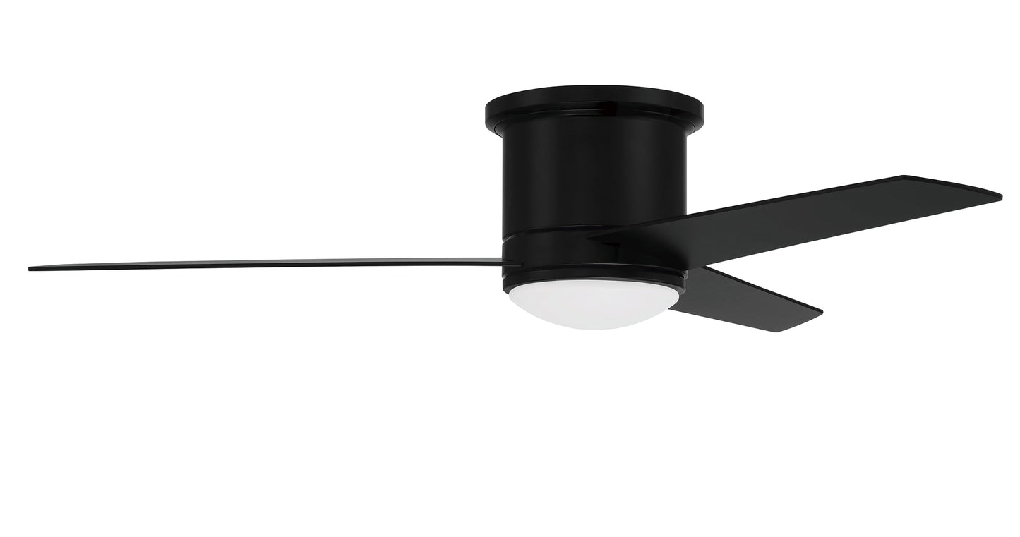 Craftmade Cole 52-in Flat Black Integrated LED Indoor/Outdoor Flush Mount Smart Ceiling Fan with Light and Remote (3-Blade) CLE52FB3