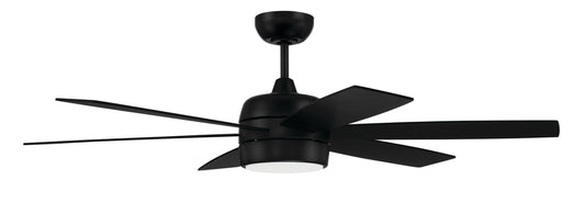 Craftmade Trevor 52-in Flat Black Integrated LED Indoor/Outdoor Smart Ceiling Fan with Light and Remote (6-Blade) TRV52FB6
