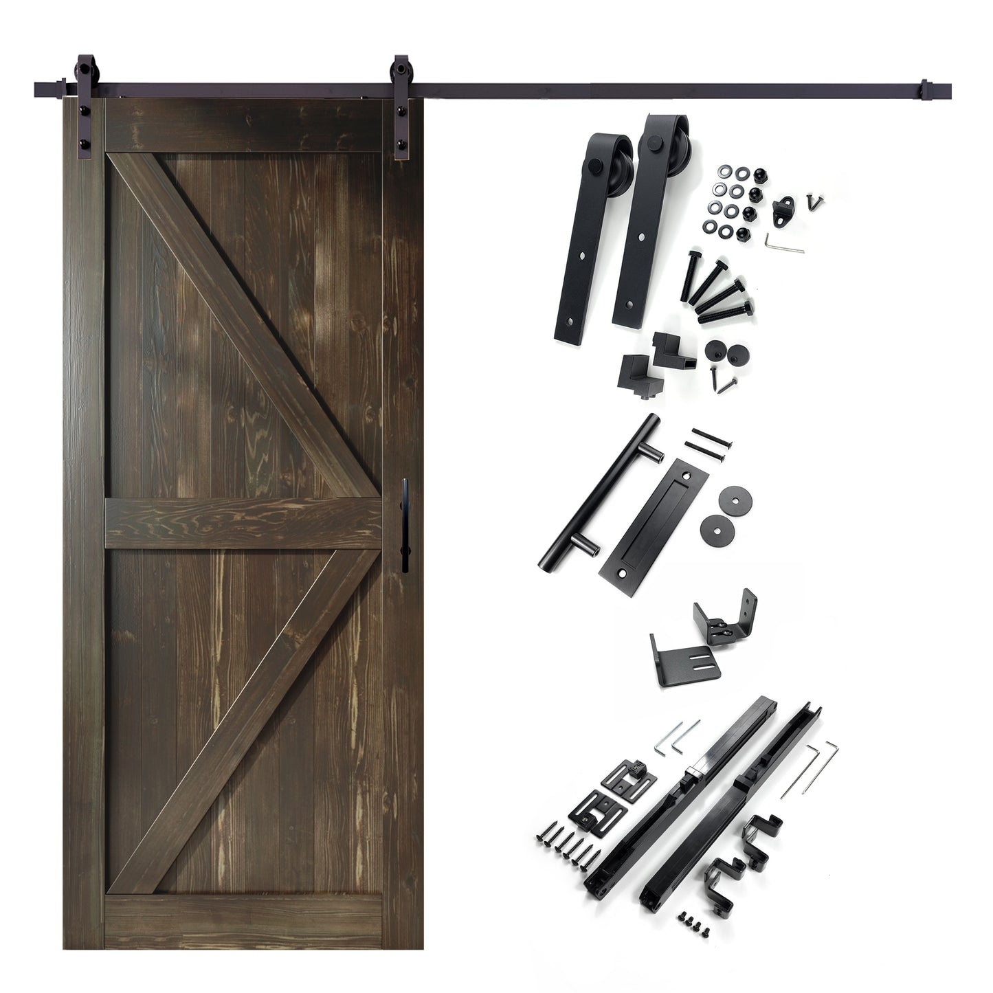 HOMACER 46-in x 84-in Ebony K-frame Pine Wood Solid core Single Barn Door (Hardware Included)