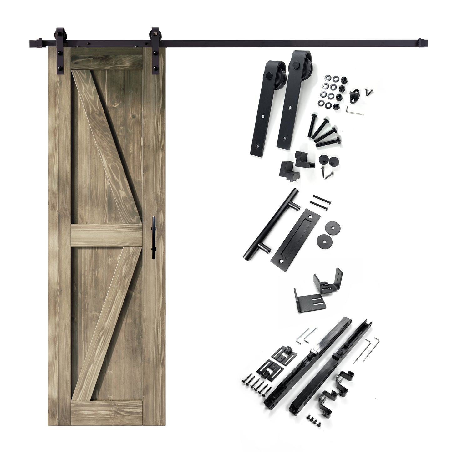 HOMACER 26-in x 84-in Classic Gray K-frame Pine Wood Solid core Single Barn Door (Hardware Included)