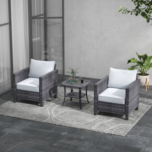 Ovios Set of 2 Rattan Gray Stationary Conversation Chair with Gray Cushioned Seat