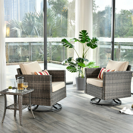 Ovios 3 -Piece Wicker Patio Conversation Set with Beige Cushions