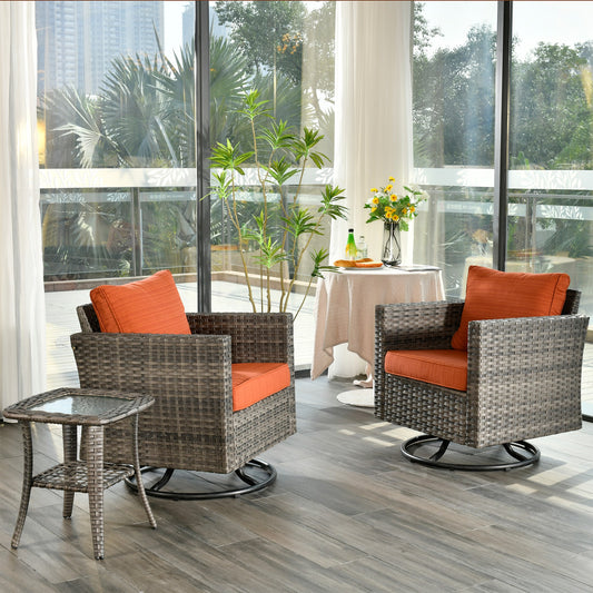 Ovios 3 -Piece Wicker Patio Conversation Set with Orange Cushions