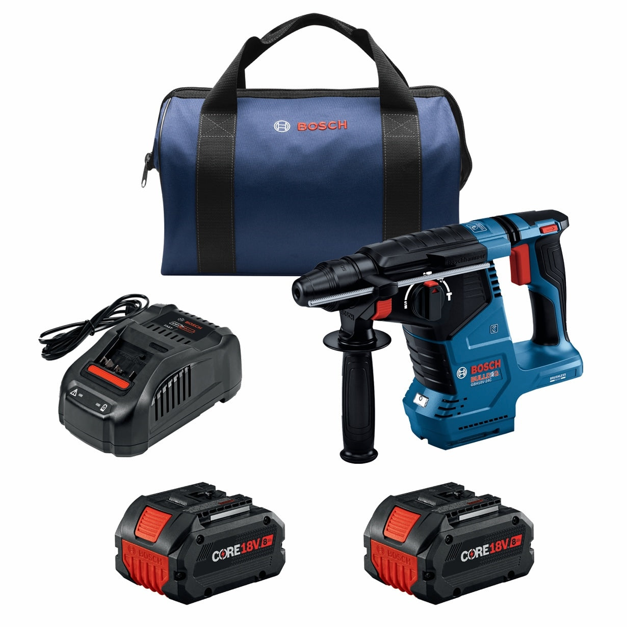 Bosch Bulldog 18-volt 8-Amp Sds-plus Variable Speed Cordless Rotary Hammer Drill (2-Batteries Included) GBH18V-24CK24