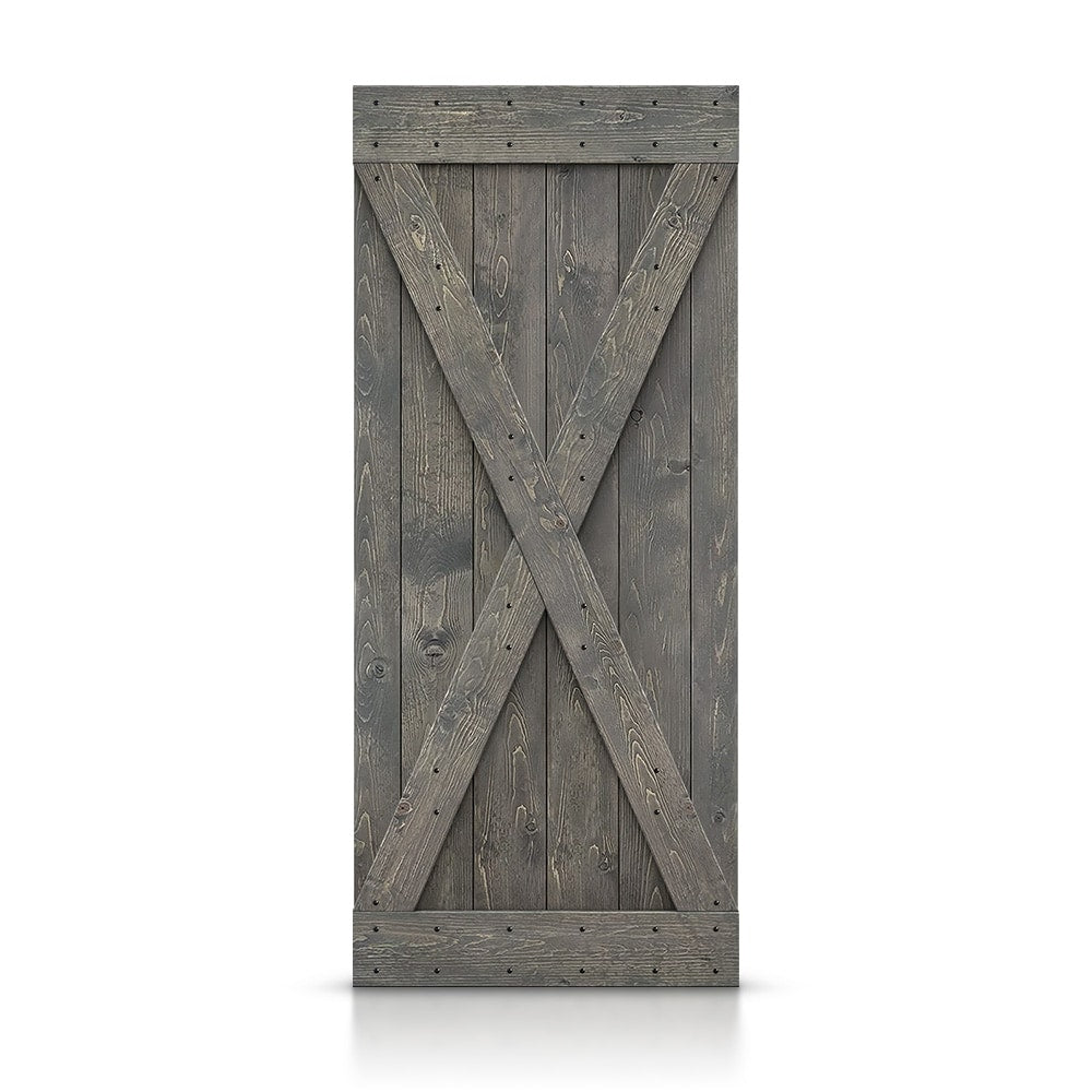 CALHOME 42-in x 84-in Gray X-frame Pine Wood Solid core Single Barn Door (Hardware Not Included)
