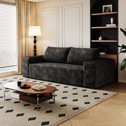 63" Corduroy Sofa,Loveseat Sofa Extra Deep Seats Couches,Comfy Loveseat Sofa for Living room, Bedroom,Apartment,White