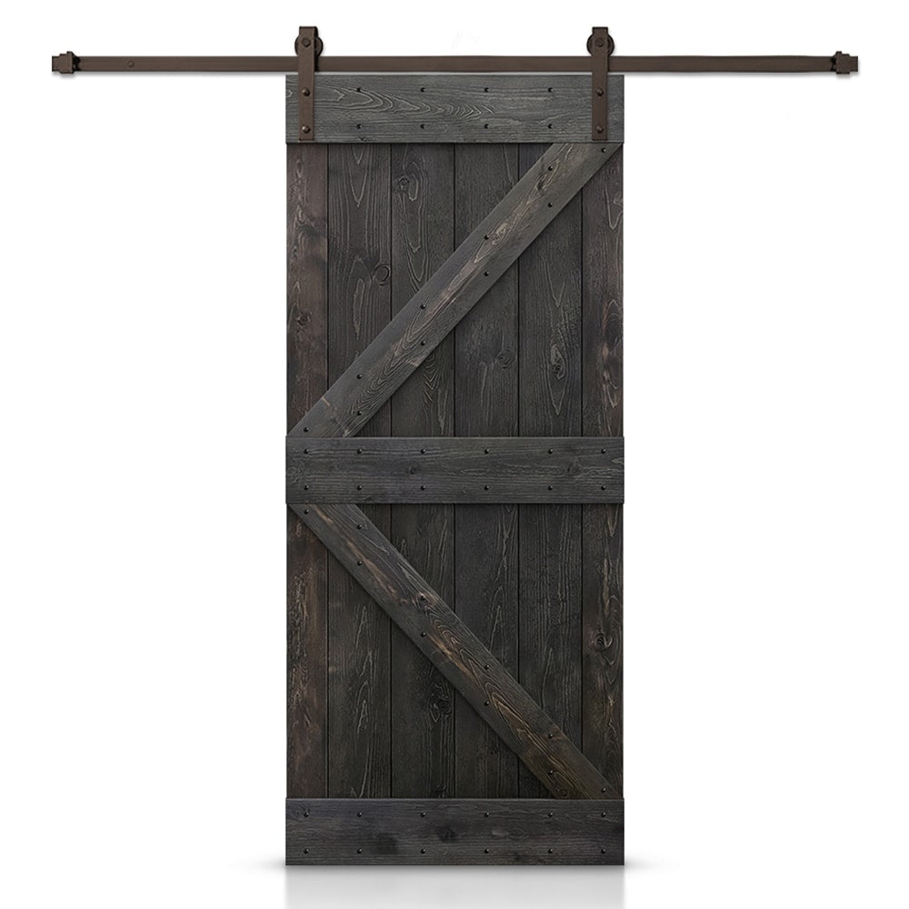 CALHOME 24-in x 84-in Charcoal Black Knotty pine Wood Solid core Single Barn Door (Hardware Included)