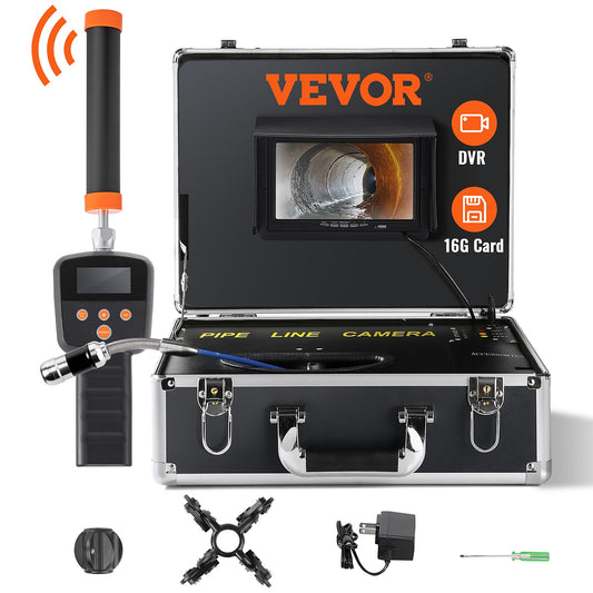 VEVOR Sewer Camera with 512-Hz Locator, 9-in Pipeline Inspection Camera w/DVR Function, IP68 Camera w/12 Adjustable LEDs, A 16 GB SD Card for Sewer Line, Home, Duct Drain Pipe Plumbing DDWKXSGDNK730R9OPV1