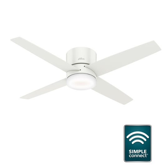 Hunter Advocate SIMPLEconnect 54-in Fresh White with Fresh White/White Ash Blades Integrated LED Indoor Smart Ceiling Fan with Light and Remote (4-Blade) 59371