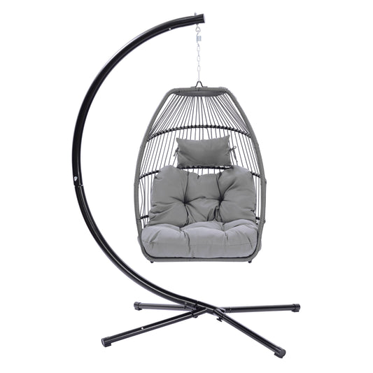 Maocao Hoom Rattan Black Steel Frame Stationary Egg Chair with Gray Woven Seat