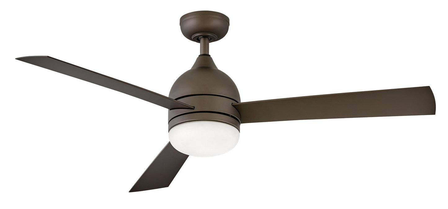Hinkley Verge 52-Inches Metallic Matte Bronze with Metallic Matte Bronze Blades Integrated LED Fixture Indoor/Outdoor Downrod mount Smart Compatible Propeller Ceiling Fan With Light and Remote ( 3 -Blade)