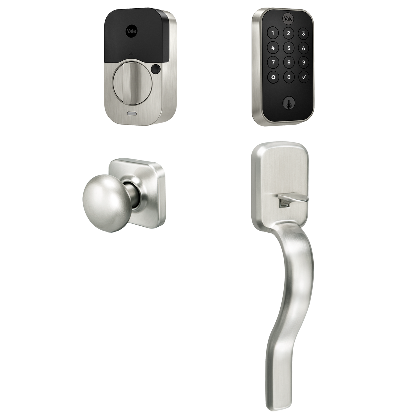 Yale Assure Lock 2 Ridgefield Bundle Satin Nickel Smart Lock Electronic Deadbolt and Handleset with Wifi Bluetooth Keypad B-YRD410-WF1-RX-619