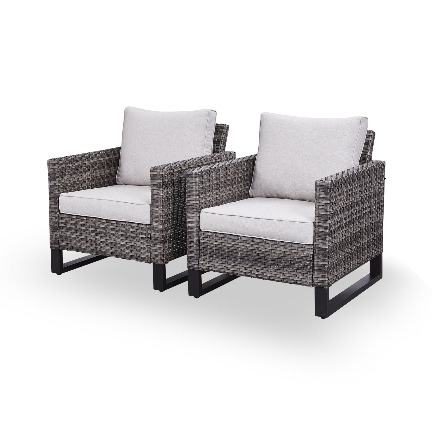 Rilyson U-Feet Set of 2 Wicker Gray Wicker Frame Stationary Conversation Chair with Bronze Beige Cushioned Seat