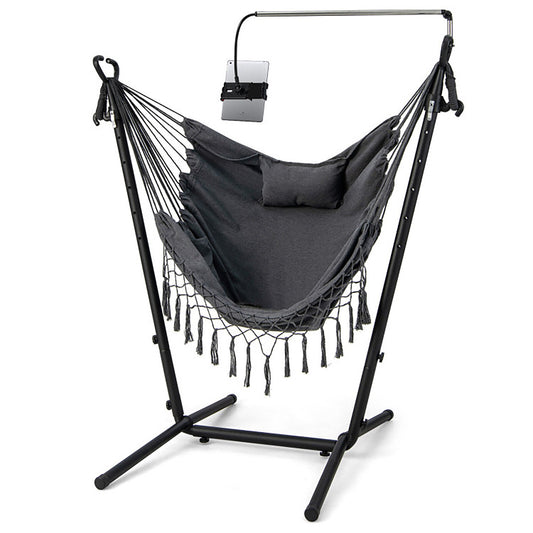 CASAINC Adjustable Hammock Chair with Phone Holder Gray Fabric Hammock chair with Stand
