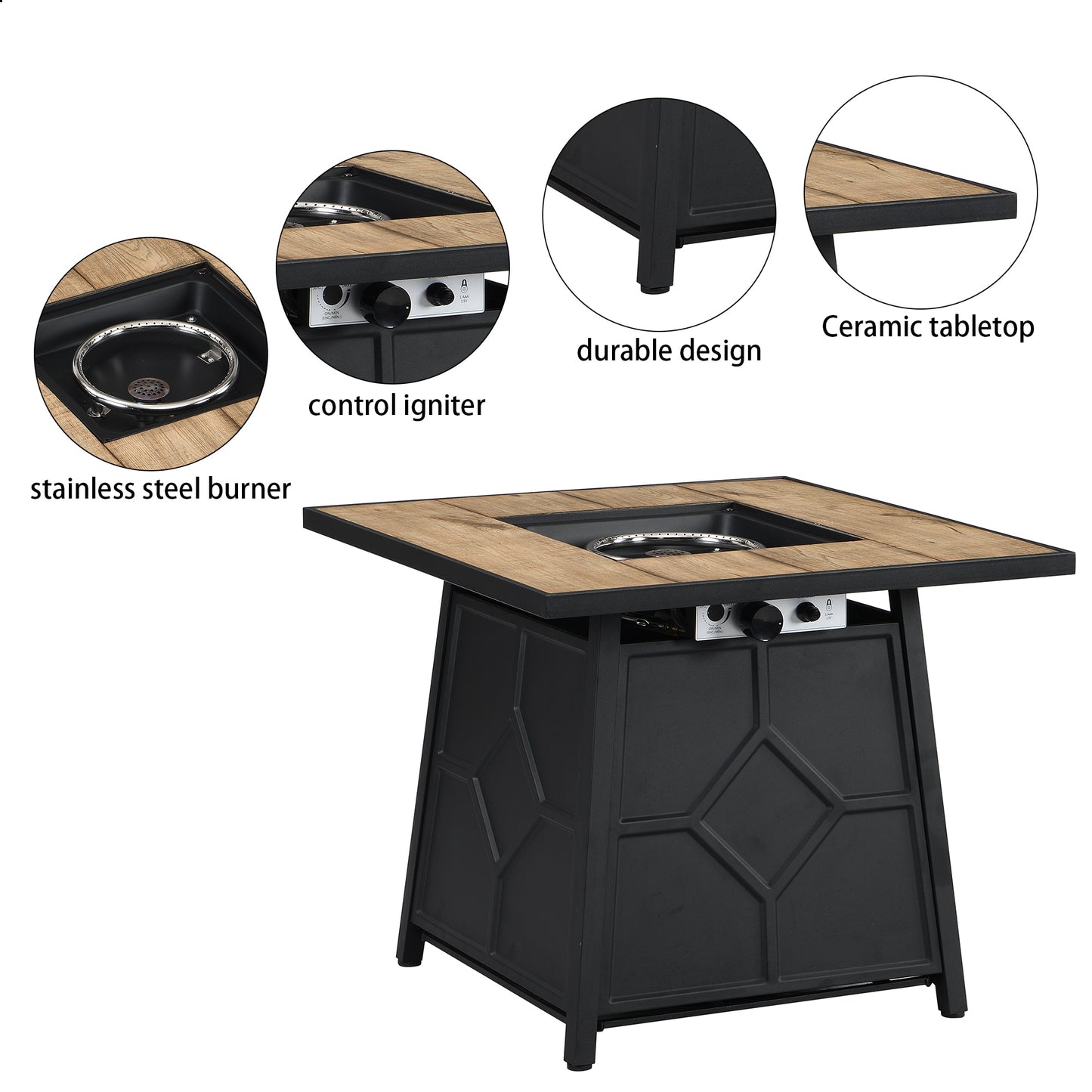 Sumyeg Fire Pit Table 28-in W 40000 Maximum BTUs Stainless steel Square Liquid propane Fire pit table