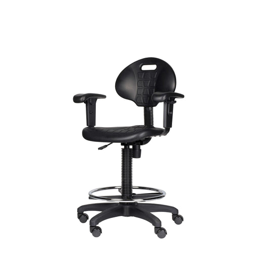 Hampden Furnishings Romulus Rolling Work Seat with Polyurethane Seat, Adjustable Height, 300 lbs. Weight Capacity, Black HMD6700B-A