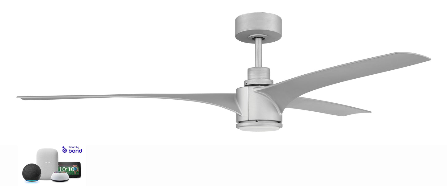 Craftmade Phoebe 60-in Painted Nickel Integrated LED Indoor/Outdoor Smart Propeller Ceiling Fan with Light and Remote (3-Blade) PHB60PN3