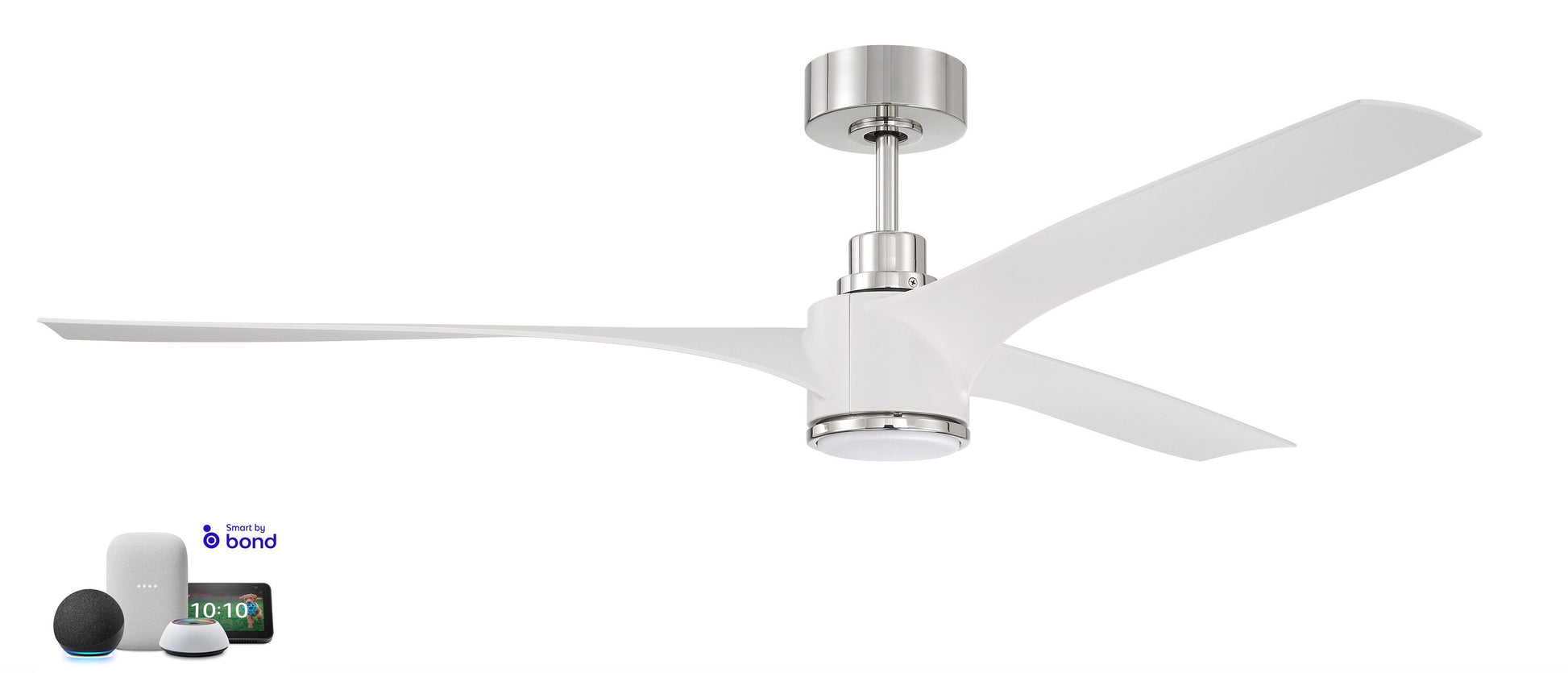 Craftmade Phoebe 60-in White/Polished Nickel with White Blades Integrated LED Indoor Smart Ceiling Fan with Light and Remote (3-Blade) PHB60WPLN3