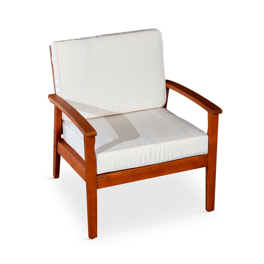 Flynama Natura Wood Frame Stationary Conversation Chair with Off-white Cushioned Seat