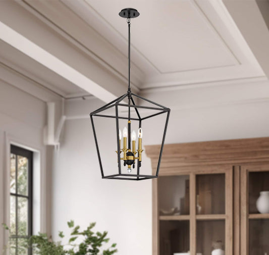 Minka Lavery Townhall 4 -Light Soft Brass and Black Modern/contemporary Geometric Medium Hanging Pendant light 5406466